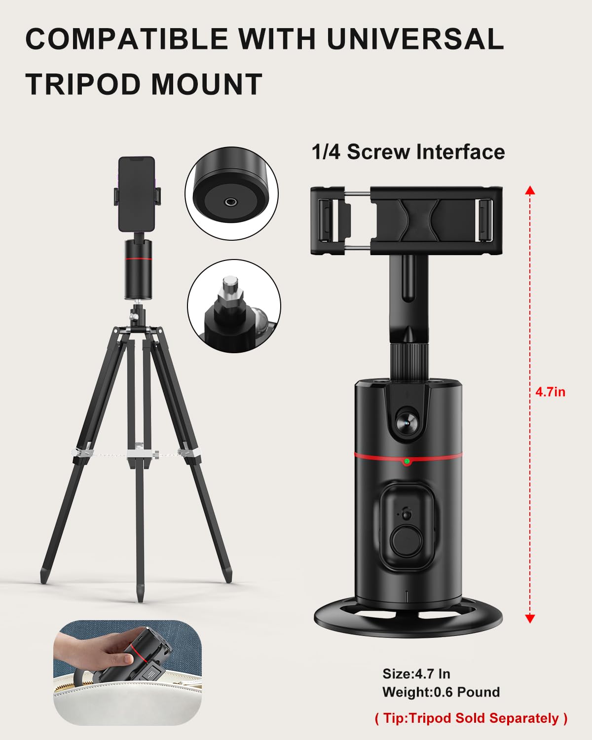 KOSCHEAL Auto Face Tracking Tripod, 360° Rotation with Stand,No App,Body Phone Tracking Tripod with Two Selfie Light,Gesture Control Smart Shooting Camera Mount for Live Vlog Streaming Video Tiktok