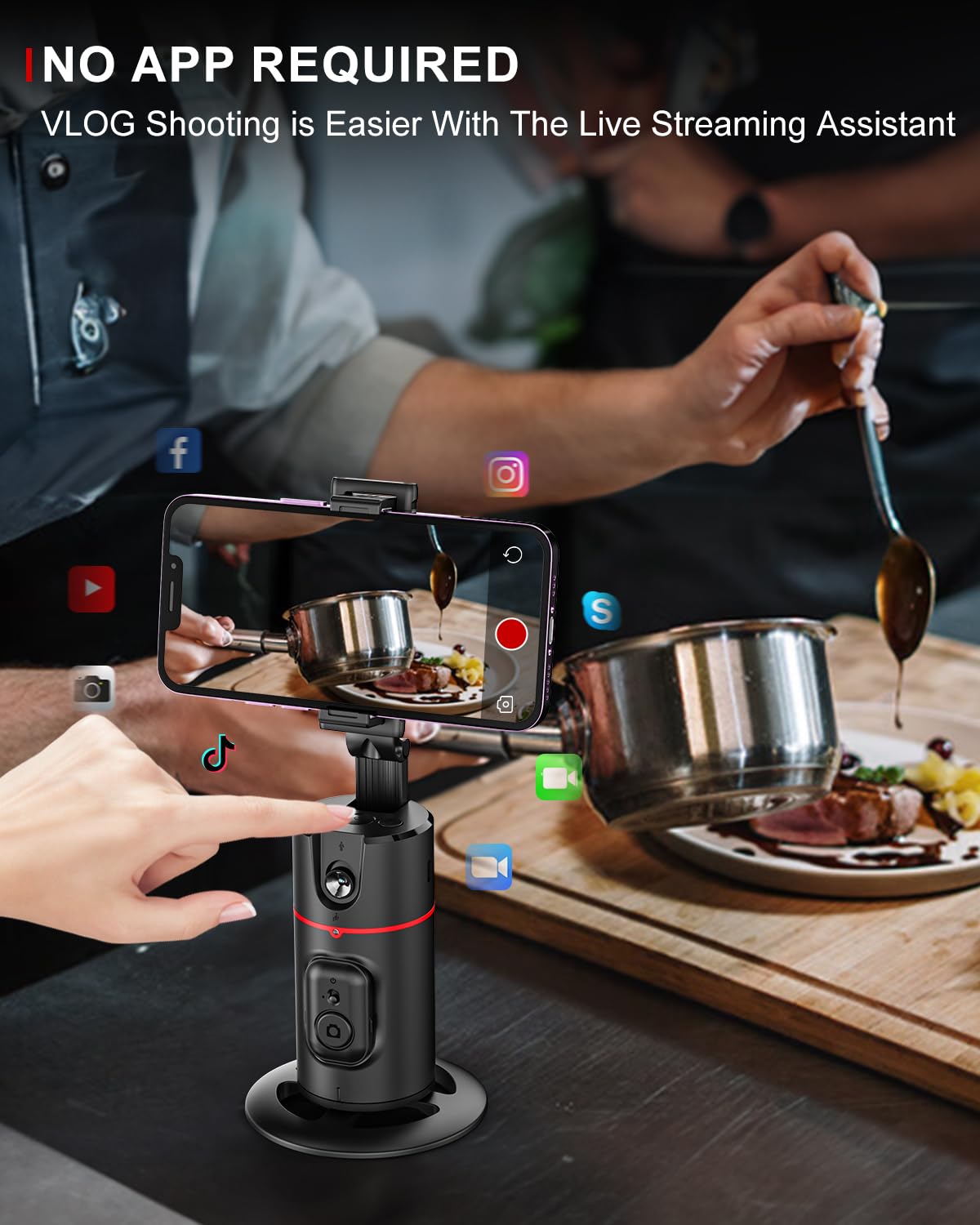 KOSCHEAL Auto Face Tracking Tripod, 360° Rotation with Stand,No App,Body Phone Tracking Tripod with Two Selfie Light,Gesture Control Smart Shooting Camera Mount for Live Vlog Streaming Video Tiktok