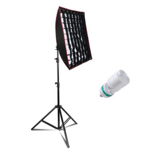 LimoStudio 20 x 28 inch Soft Box Reflector, Lighting Diffuser with 85W Photographic Lighting Bulb and Light Stand Tripod, Honeycomb Grid and White Cover Diffuser, Photo Video Studio, AGG2608