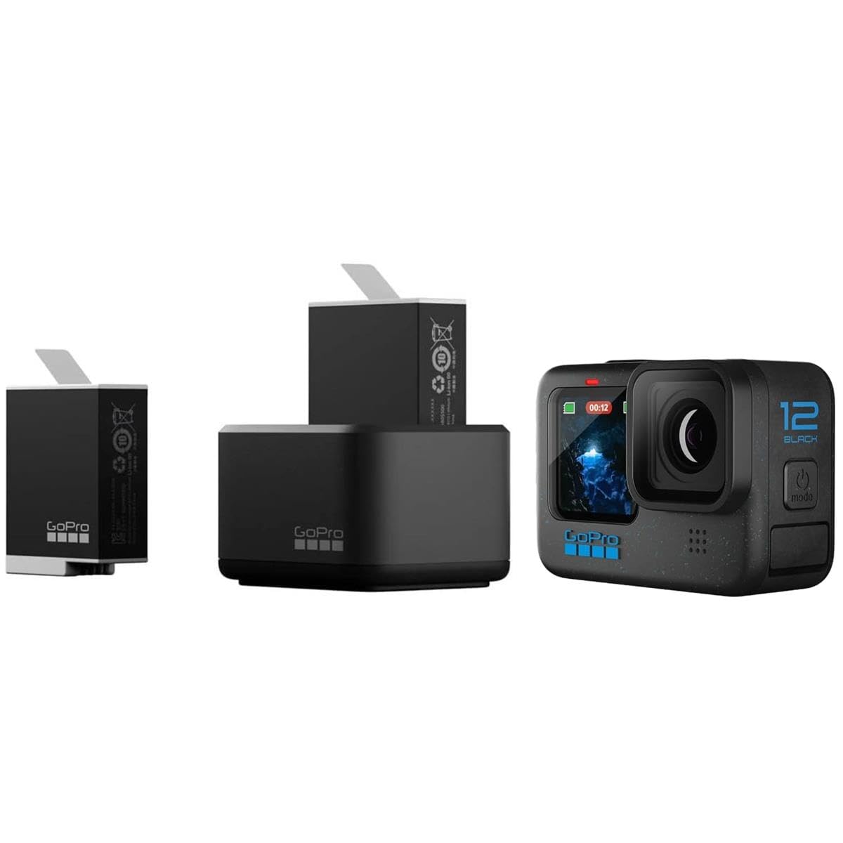 GoPro HERO12 Black Camera Bundle: Waterproof Action Cam Kit with Dual Battery Charger, 2x Enduro Batteries, and 64GB Micro SD for Adventure Creators