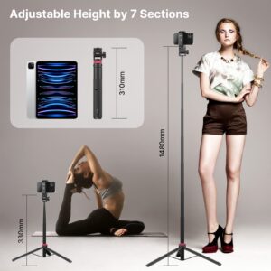 57.48 inch Extendable Selfie Stick Phone Tripod for Action Camera w Smartphone Clamp Extension Pole, for GoPro for Sony Canon Vlogging Cams for iPhone 14 13 Pro Max ULANZI MT-71