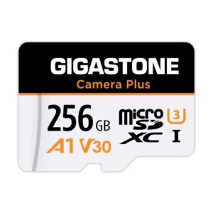 [gigastone] 256gb micro sd card, camera plus, gopro, action camera, sports camera, high speed 100mb/s, 4k uhd video recording, a1 v30 u3 class 10, with adapter