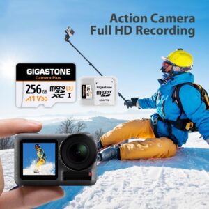 [Gigastone] 256GB Micro SD Card, Camera Plus, GoPro, Action Camera, Sports Camera, High Speed 100MB/s, 4K UHD Video Recording, A1 V30 U3 Class 10, with Adapter