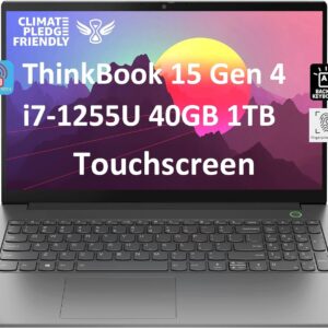 Lenovo ThinkBook 15 Gen 4 Business Laptop (15.6" IPS FHD Touchscreen, Intel 10-Core i7-1255U, 40GB RAM, 1TB SSD), FHD Webcam, Narrow Bezel, Backlit, Fingerprint, Thunderbolt 4, Win 11 Pro, Grey