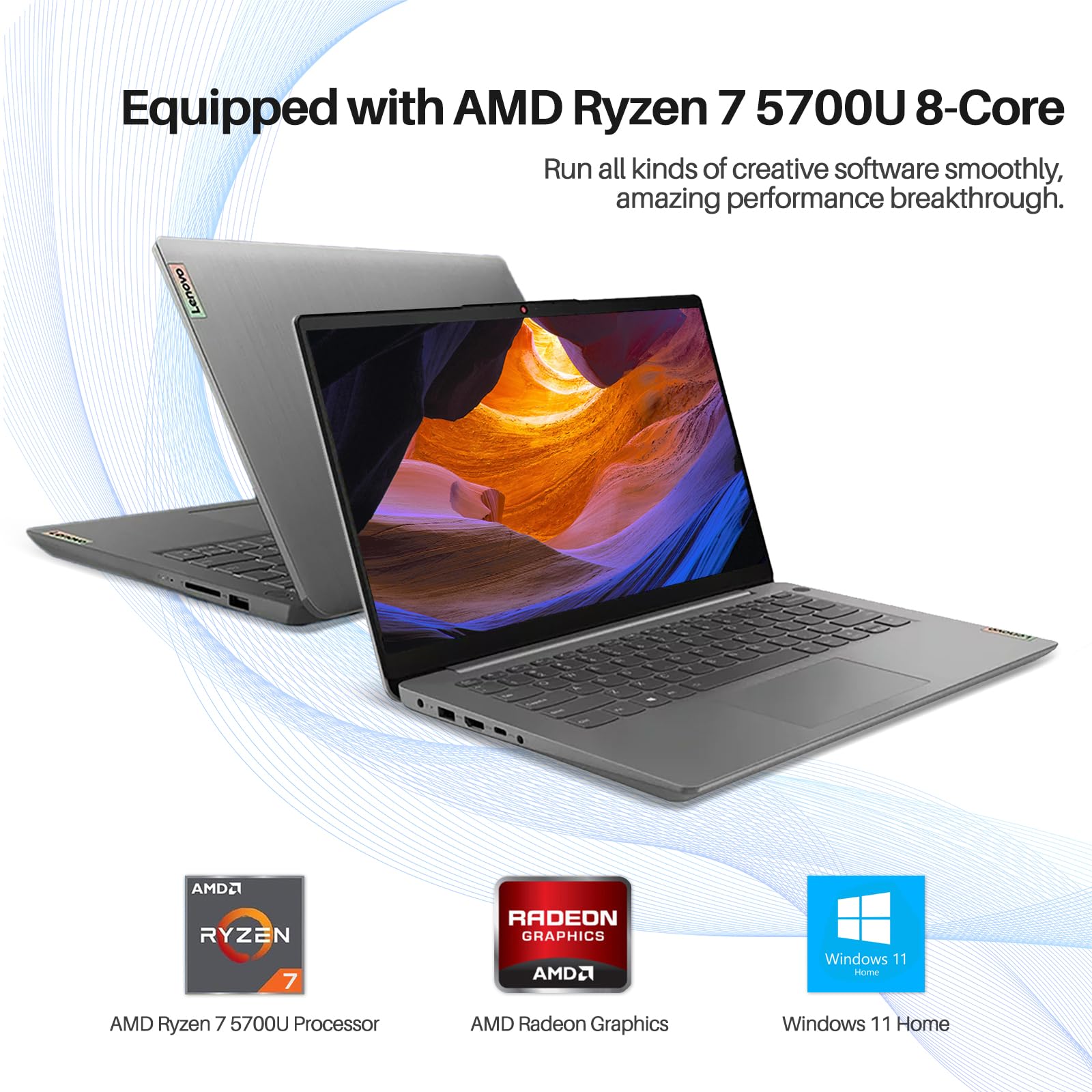 Lenovo 2023 Latest 14" FHD IdeaPad 3 Laptop, AMD Ryzen 7 5700U (8-Core, Up to 4.3 GHz), 20GB RAM, 1TB SSD, AMD Radeon Graphics, Business, Wi-Fi 6, Fingerprint, Backlit Keyboard, Windows 11 Home