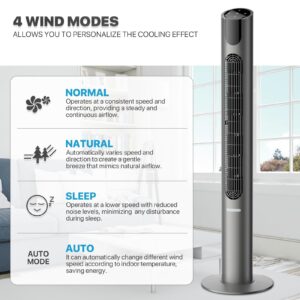 mollie Oscillating Quiet Tower Fan with Remote Control 8 Speeds 12H Timer Portable LED Display 45 Inch Electric Air Circulator Cooling Floor Standing Fan for Home Bedroom Office Living Room Gray