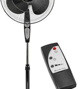 Comfort Zone Oscillating Pedestal Fan with Remote Control, Stand Fan, 18 inch, 3 Speed, Adjustable Height & Tilt, & Timer, Auto Shutoff, Ideal for Home, Bedroom & Office, Airflow 17 ft/sec, CZST181RBK