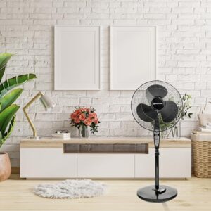 Comfort Zone Oscillating Pedestal Fan with Remote Control, Stand Fan, 18 inch, 3 Speed, Adjustable Height & Tilt, & Timer, Auto Shutoff, Ideal for Home, Bedroom & Office, Airflow 17 ft/sec, CZST181RBK