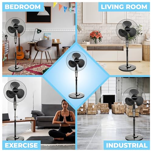 Comfort Zone Oscillating Pedestal Fan with Remote Control, Stand Fan, 18 inch, 3 Speed, Adjustable Height & Tilt, & Timer, Auto Shutoff, Ideal for Home, Bedroom & Office, Airflow 17 ft/sec, CZST181RBK