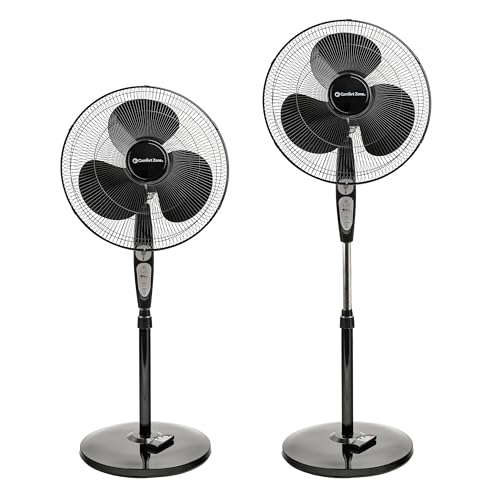 Comfort Zone Oscillating Pedestal Fan with Remote Control, Stand Fan, 18 inch, 3 Speed, Adjustable Height & Tilt, & Timer, Auto Shutoff, Ideal for Home, Bedroom & Office, Airflow 17 ft/sec, CZST181RBK