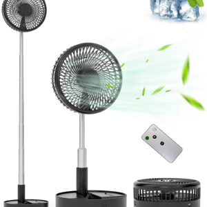 Primevolve Portable Oscillating Standing Fan,Rechargeable Battery Operated USB Floor Table Desk Fan with Remote, 4 Speed Settings Pedestal Fans for Bedroom Office Camping Fishing Travel Black 7.7"