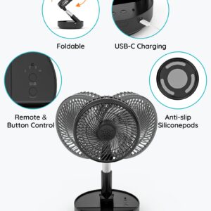 Primevolve Portable Oscillating Standing Fan,Rechargeable Battery Operated USB Floor Table Desk Fan with Remote, 4 Speed Settings Pedestal Fans for Bedroom Office Camping Fishing Travel Black 7.7"