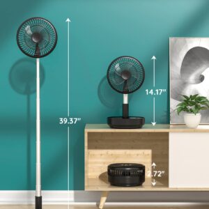 Primevolve Portable Oscillating Standing Fan,Rechargeable Battery Operated USB Floor Table Desk Fan with Remote, 4 Speed Settings Pedestal Fans for Bedroom Office Camping Fishing Travel Black 7.7"