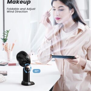 coldSky Portable Handheld Fan, 4000mAh Battery Operated 3 in 1 Multifunction Personal Travel Fan with Digital Display, 90° Foldable Desk Fan with Base, 5 Speed Lash Fan for Makeup/Office (Black)