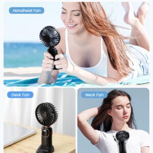 coldSky Portable Handheld Fan, 4000mAh Battery Operated 3 in 1 Multifunction Personal Travel Fan with Digital Display, 90° Foldable Desk Fan with Base, 5 Speed Lash Fan for Makeup/Office (Black)