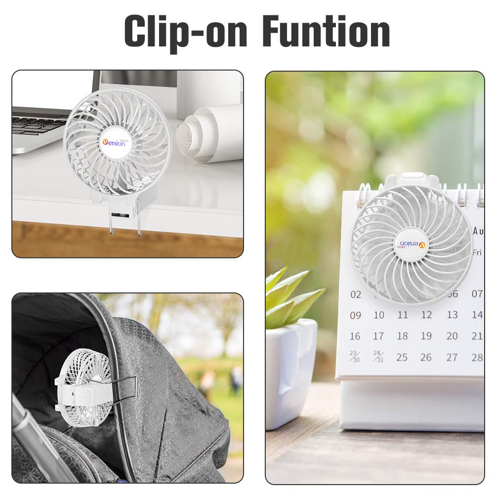 VersionTECH. Mini Portable Fan, USB Battery Operated Desk Fan, Small Personal Handheld Table Fan with USB Rechargeable Cooling Folding Electric Fan for Travel Office Room Household White