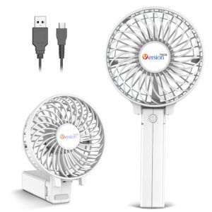 versiontech. mini portable fan, usb battery operated desk fan, small personal handheld table fan with usb rechargeable cooling folding electric fan for travel office room household white