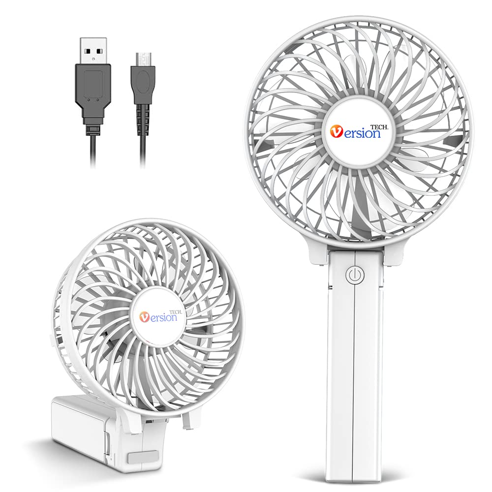 VersionTECH. Mini Portable Fan, USB Battery Operated Desk Fan, Small Personal Handheld Table Fan with USB Rechargeable Cooling Folding Electric Fan for Travel Office Room Household White