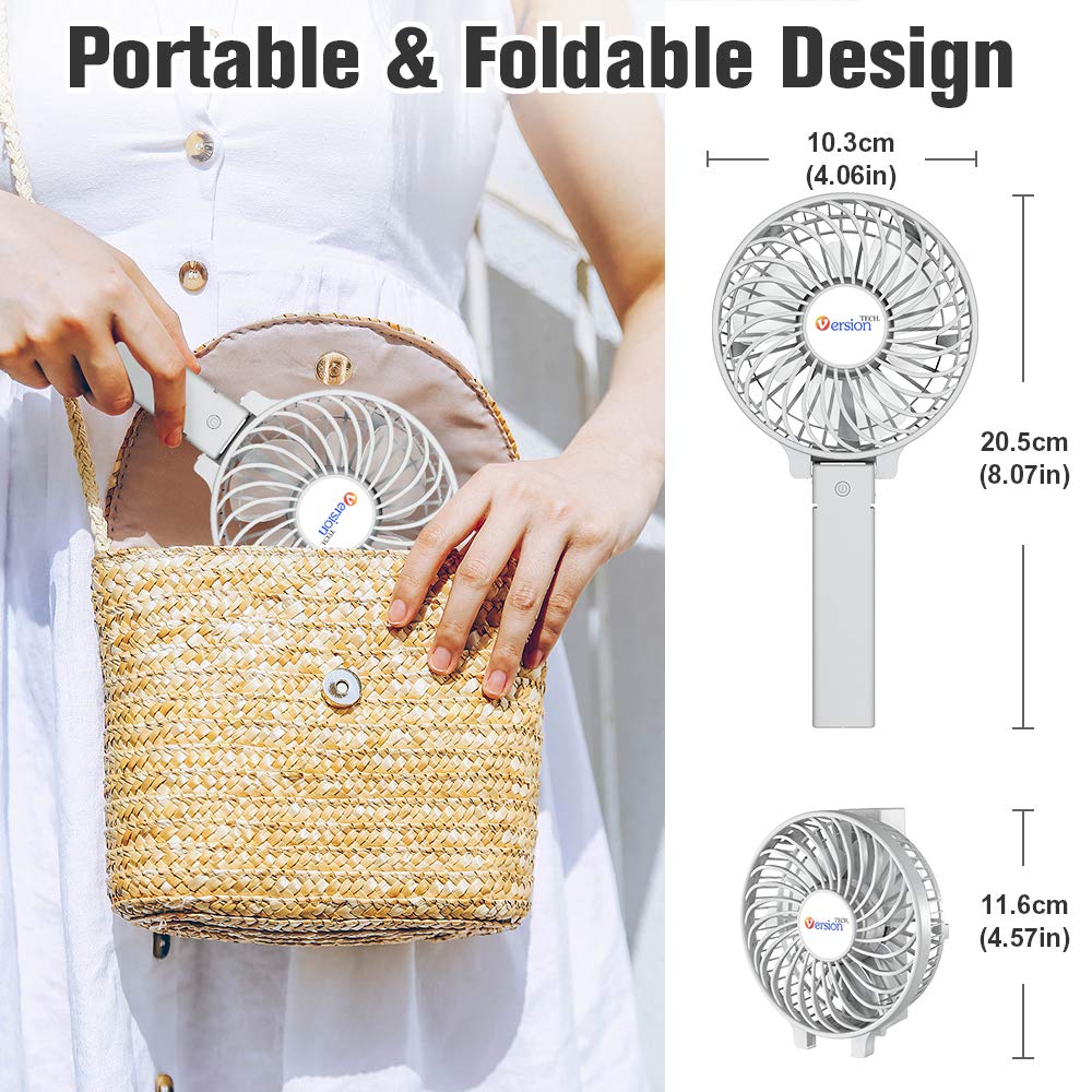 VersionTECH. Mini Portable Fan, USB Battery Operated Desk Fan, Small Personal Handheld Table Fan with USB Rechargeable Cooling Folding Electric Fan for Travel Office Room Household White