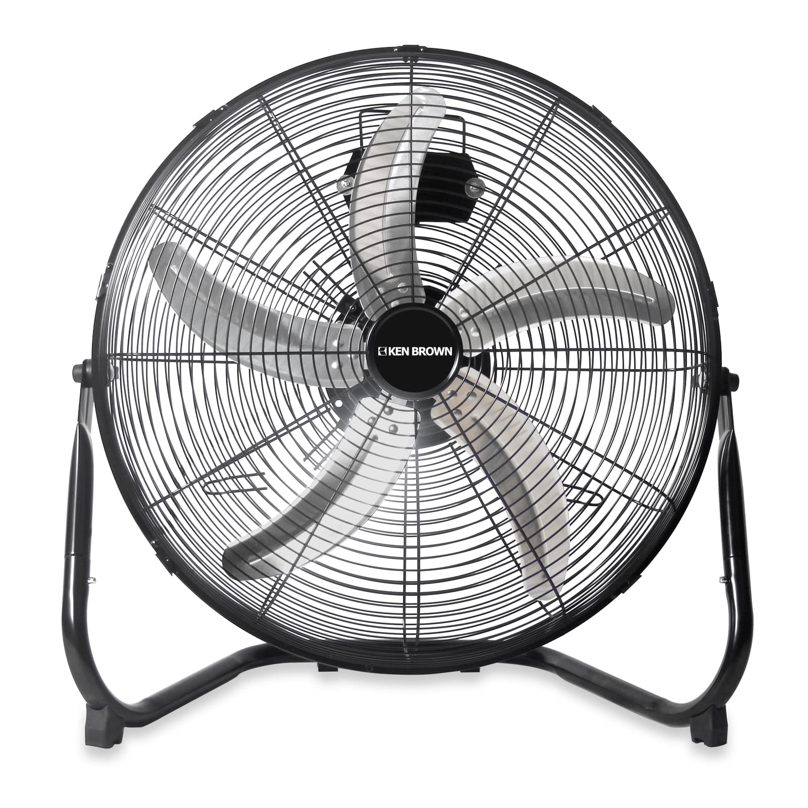 KEN BROWN 20 Inch High Velocity Floor Fan, 3-speed, 5 Blades, 360 Degree Tilting, Heavy Duty Metal Floor Fan for Garage, Shop, Gym