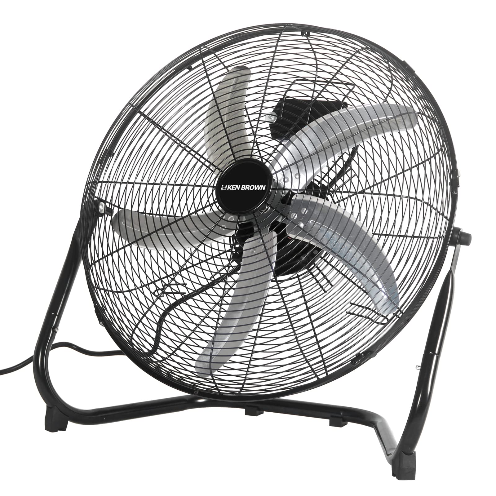 KEN BROWN 20 Inch High Velocity Floor Fan, 3-speed, 5 Blades, 360 Degree Tilting, Heavy Duty Metal Floor Fan for Garage, Shop, Gym