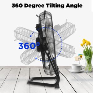 KEN BROWN 20 Inch High Velocity Floor Fan, 3-speed, 5 Blades, 360 Degree Tilting, Heavy Duty Metal Floor Fan for Garage, Shop, Gym