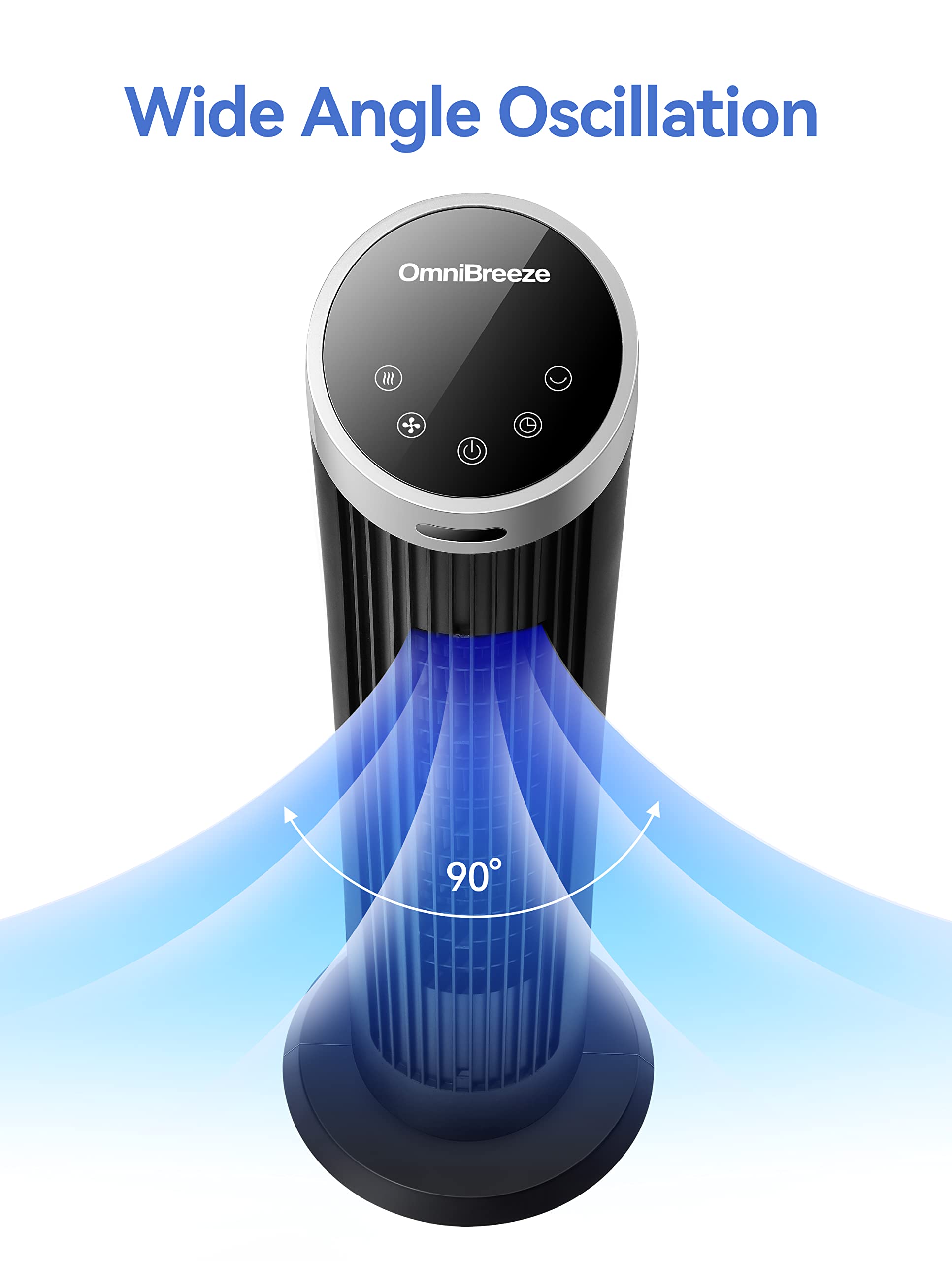 OmniBreeze Digital Electric Tower Fan, with Remote Control, LED Display, Standing Bladeless Floor Fans Cooling and Quite Indoor Living Room Bedroom use (40 Inch)