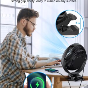 FRIZCOL 12000mAh 8 Inch Portable Clip On Fan,Battery Operated Camping Fan with lights and Remote, USB Fan Small Desk Fan Personal Quiet Fan for Office Stroller Bedroom and Camping