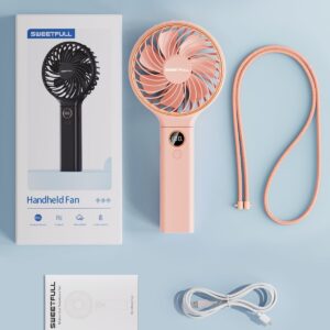 SWEETFULL Handheld Fan, Portable Fan, 5000mAh Rechargeable Battery, 6 Speed Wind, LED Display, Personal Mini Travel Fan with Backup Power, Hand Held Fan USB Foldable Electric Fan for Women Girl