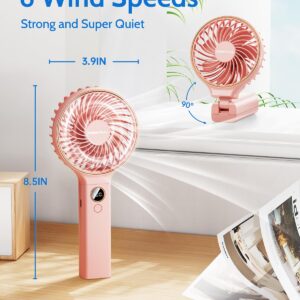 SWEETFULL Handheld Fan, Portable Fan, 5000mAh Rechargeable Battery, 6 Speed Wind, LED Display, Personal Mini Travel Fan with Backup Power, Hand Held Fan USB Foldable Electric Fan for Women Girl