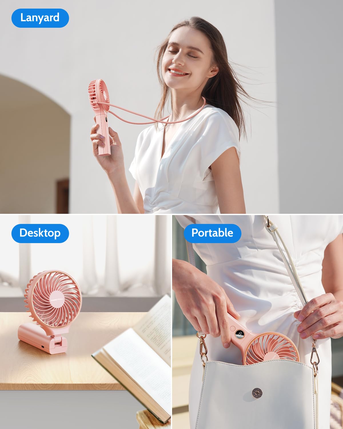 SWEETFULL Handheld Fan, Portable Fan, 5000mAh Rechargeable Battery, 6 Speed Wind, LED Display, Personal Mini Travel Fan with Backup Power, Hand Held Fan USB Foldable Electric Fan for Women Girl