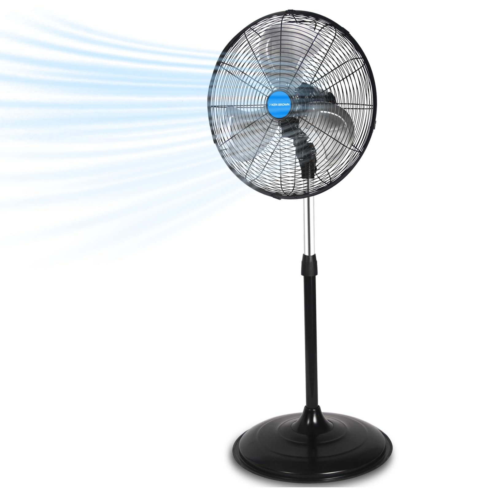 KEN BROWN 20 Inch Pedestal Floor Fan 6000CFM, Oscillating Standing Fan, Adjustable Height, 3 Speeds, Aluminum Blades, Metal Stand Up Fan For Industrial, Commercial, Residential, Shop