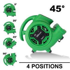 XPOWER P-230AT Mini Mighty 1/4 HP 925 CFM Centrifugal Air Mover, Carpet Dryer, Floor Fan, Blower, Stackable, Daisy Chain, for Water Damage Restoration, Janitorial, Plumbing, Home Use, Green