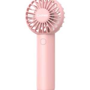 Coohea Handheld Fan Mini Portable Fan USB Rechargeable Battery Fan 3 Speeds Powerful Personal Fan Cute Small Cooling Fan with Base Lanyard for Eyelash Makeup Travel Trip Beach Indoor Outdoor, Pink