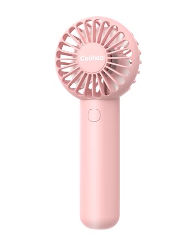 Coohea Handheld Fan Mini Portable Fan USB Rechargeable Battery Fan 3 Speeds Powerful Personal Fan Cute Small Cooling Fan with Base Lanyard for Eyelash Makeup Travel Trip Beach Indoor Outdoor, Pink