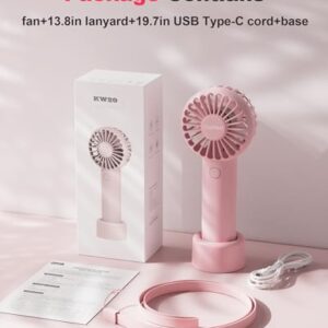 Coohea Handheld Fan Mini Portable Fan USB Rechargeable Battery Fan 3 Speeds Powerful Personal Fan Cute Small Cooling Fan with Base Lanyard for Eyelash Makeup Travel Trip Beach Indoor Outdoor, Pink