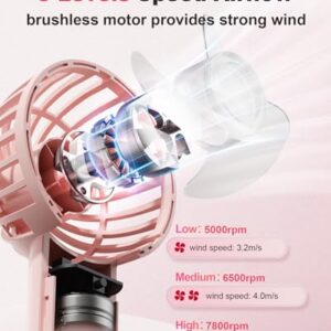 Coohea Handheld Fan Mini Portable Fan USB Rechargeable Battery Fan 3 Speeds Powerful Personal Fan Cute Small Cooling Fan with Base Lanyard for Eyelash Makeup Travel Trip Beach Indoor Outdoor, Pink