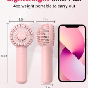 Coohea Handheld Fan Mini Portable Fan USB Rechargeable Battery Fan 3 Speeds Powerful Personal Fan Cute Small Cooling Fan with Base Lanyard for Eyelash Makeup Travel Trip Beach Indoor Outdoor, Pink