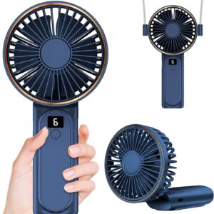 Handheld Fan, Portable Fan, 4000mAh Rechargeable Personal Fan, 180° Foldable Mini Desk Fan with 6 Wind Speed, LCD Digital Display, Lanyard as Neck Fan, Ultra Quiet, Pocket Size for Indoor Outdoor