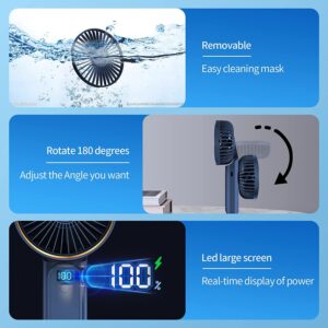 Handheld Fan, Portable Fan, 4000mAh Rechargeable Personal Fan, 180° Foldable Mini Desk Fan with 6 Wind Speed, LCD Digital Display, Lanyard as Neck Fan, Ultra Quiet, Pocket Size for Indoor Outdoor