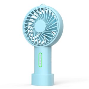 ipow mini handheld fan personal portable fan 3 speed adjustable angle removable base lanyard usb recharging battery operated small desk cooling face fan for home camping disney travel mint blue