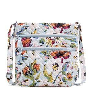 vera bradley women's cotton triple zip hipster crossbody purse, sea air floral - recycled cotton, one size