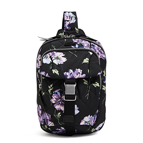 Vera Bradley Women's Performance Twill Utility Sling Backpack, Floating Plum Pansies, One Size