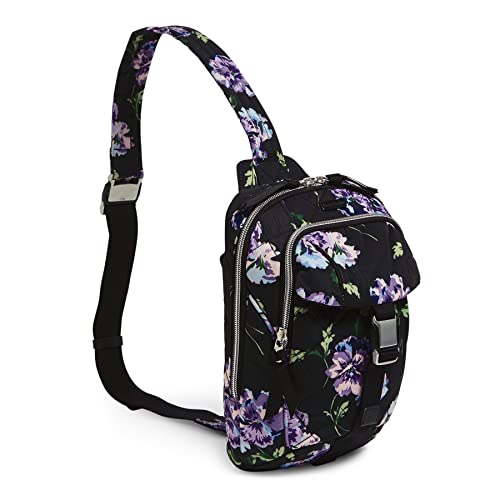 Vera Bradley Women's Performance Twill Utility Sling Backpack, Floating Plum Pansies, One Size