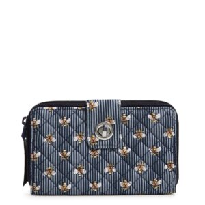 vera bradley women's cotton turnlock wallet with rfid protection, bees navy - recycled cotton, one size