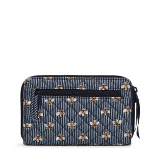 Vera Bradley Women's Cotton Turnlock Wallet With RFID Protection, Bees Navy - Recycled Cotton, One Size