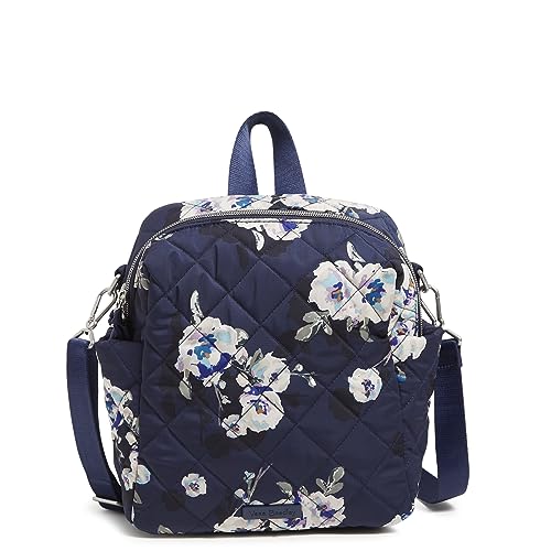 Vera Bradley women's Performance Twill Convertible Small Backpack Bookbag, Blooms and Branches Navy, One Size