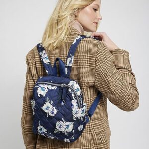 Vera Bradley women's Performance Twill Convertible Small Backpack Bookbag, Blooms and Branches Navy, One Size