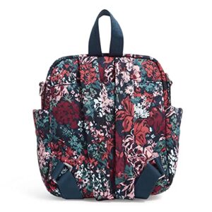 Vera Bradley Women's Performance Twill Convertible Small Backpack, Cabbage Rose Cabernet, One Size