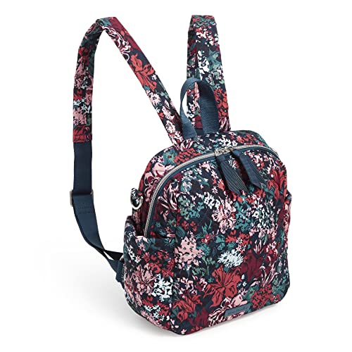 Vera Bradley Women's Performance Twill Convertible Small Backpack, Cabbage Rose Cabernet, One Size